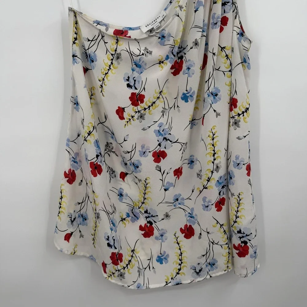 Equipment Femme Camisole Tank Womens L White Floral Silk Chiffon Lightweight